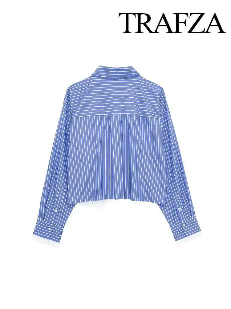 

Babyoung Women Fashion 2025 Summer Blue Striped Single Breasted Shirt New Female Casual Loose Lapel Long Sleeved Tops Mujer