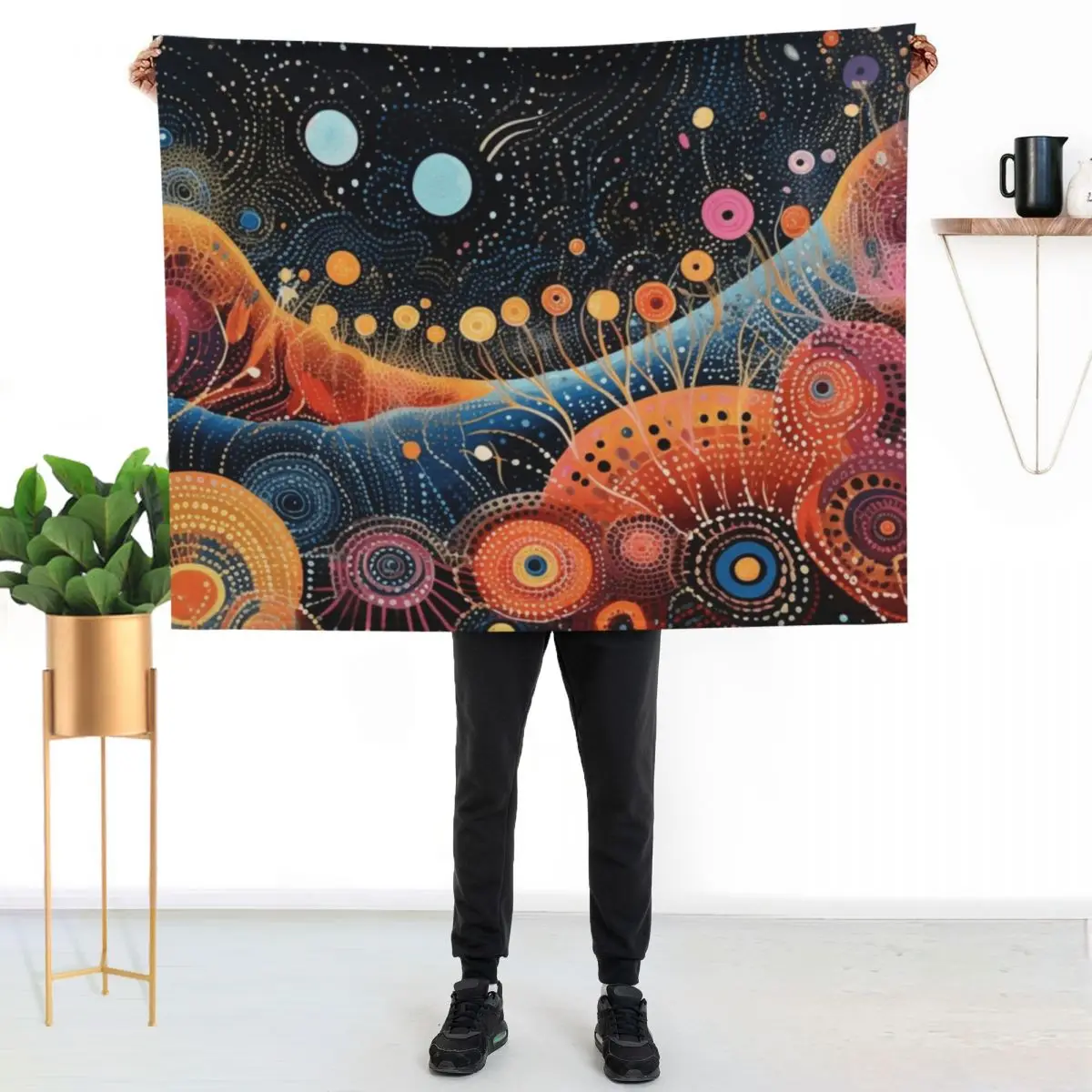 Aboriginal Authentic Art - Galaxy Flowers Throw Blanket Beautifuls Decorative Sofa Large for sofa For Baby Heavy Blankets
