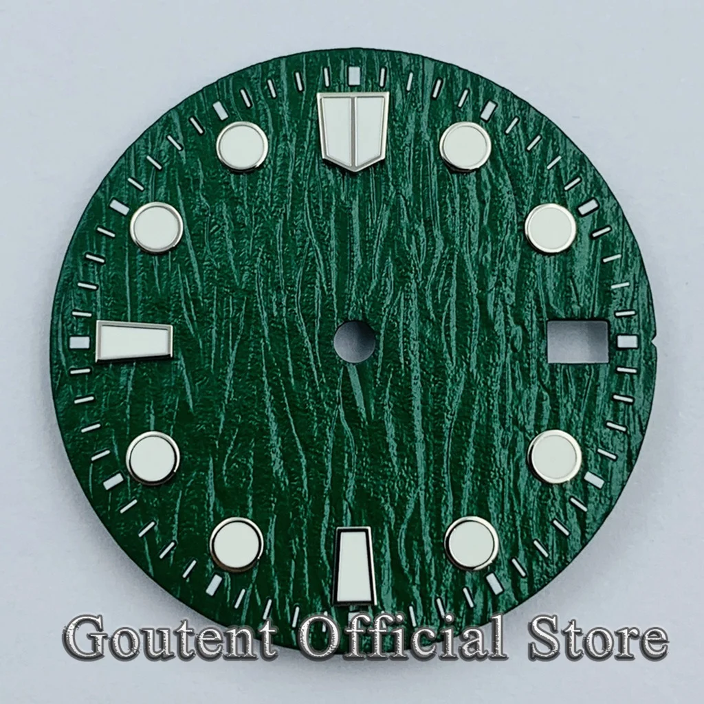 Goutent 28.5mm Black Blue Green Yellow Sterile Watch Dial Fit NH34 NH35 Automatic Movement Fit 3 O\'Clock Crown 3.8 O\'Clock Crown