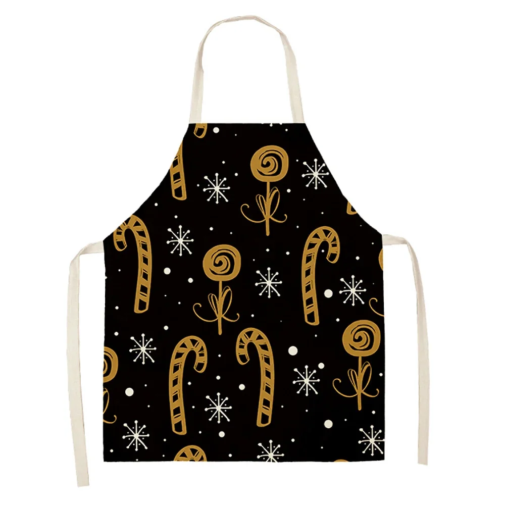 Christmas gold black gift pattern cleaning apron home kitchen apron chef clothes cotton linen adult bib