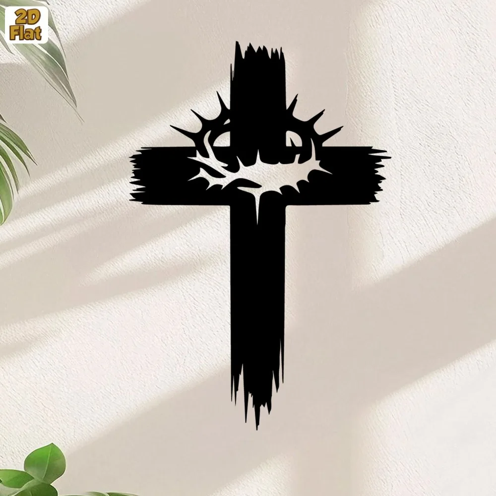 CIFBUY Metal Wall Cross Art 2D Iron Sculpture Crown Decor Indoor Church Religious Faith Gift