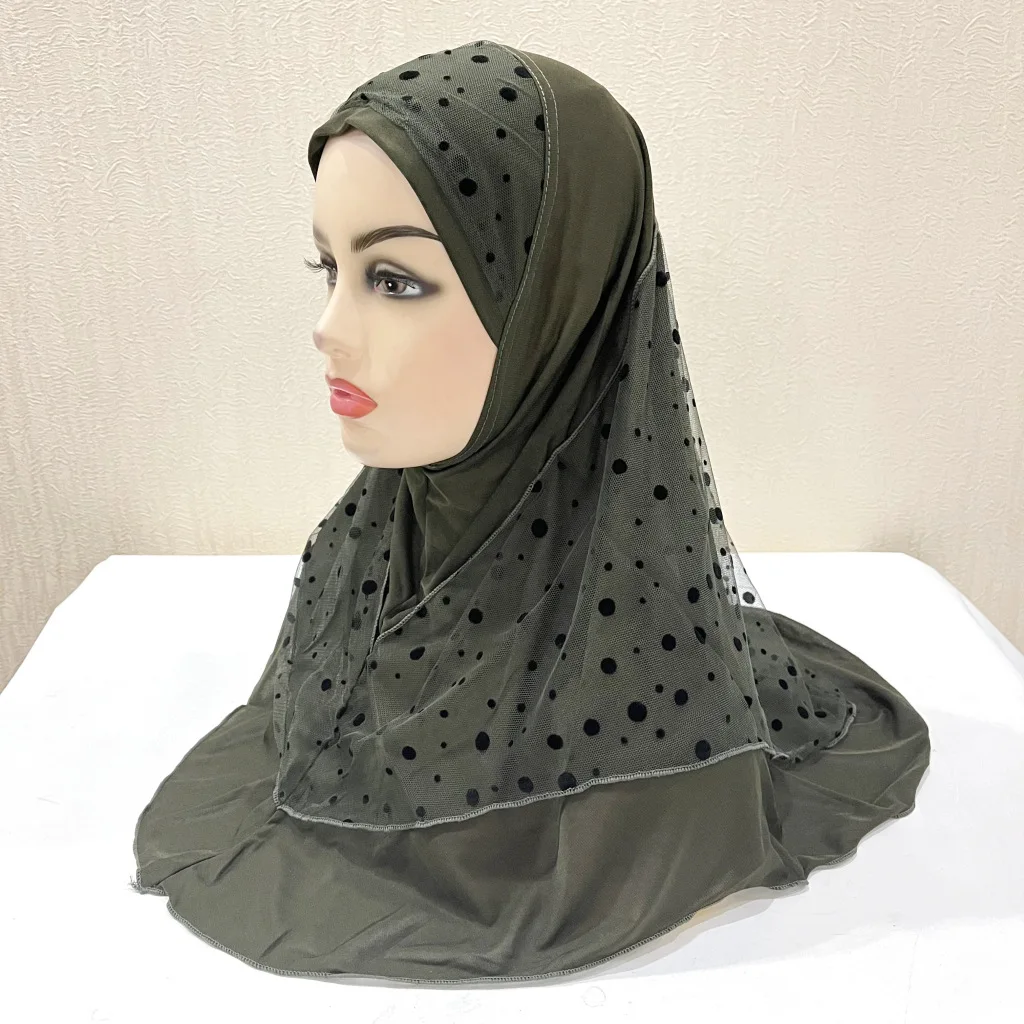 Fashion jilbab jaring Polka Dot Wanita Muslim, syal instan Turban Amira, Hijab Islam, kepala Arab bungkus, jilbab tarik 12 buah