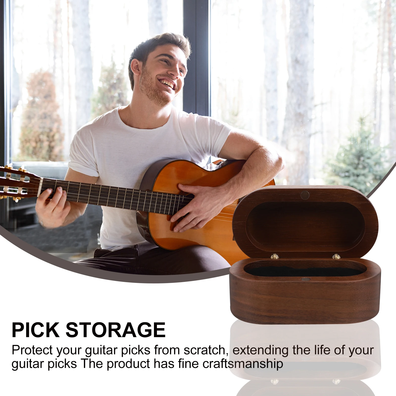 

1 pc Wooden Guitar Pick Storage Box Durable Compact Organizer Case Portable Acoustic Accessory Holder Thick Wear Resistant Multi