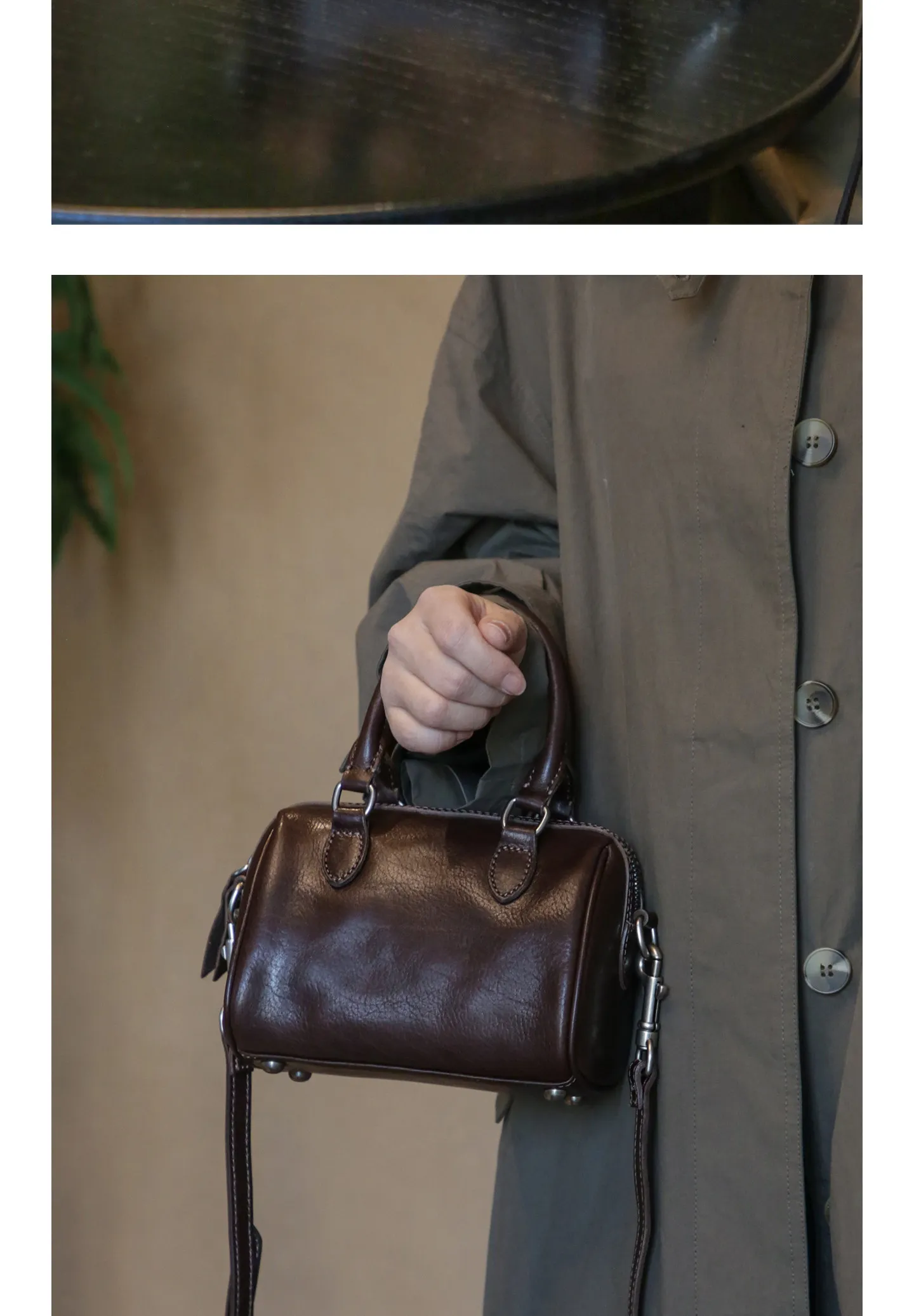 PNDME schlichte Vintage-Handtasche aus hochwertigem Rindsleder für Damen, lässige Party-Luxus-Umhängetasche aus echtem Leder. – Detail 7