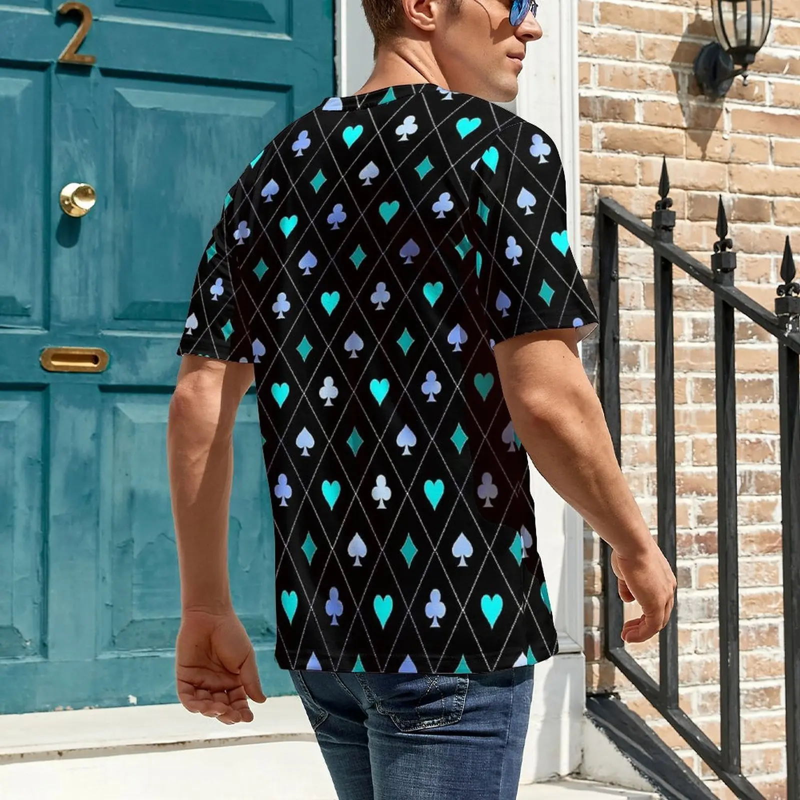 Blue Playing Cards T-Shirt Diamonds Clubs Hearts Spades Harajuku T-Shirts Men Classic Tshirt Summer Short Sleeve Tops Plus Size