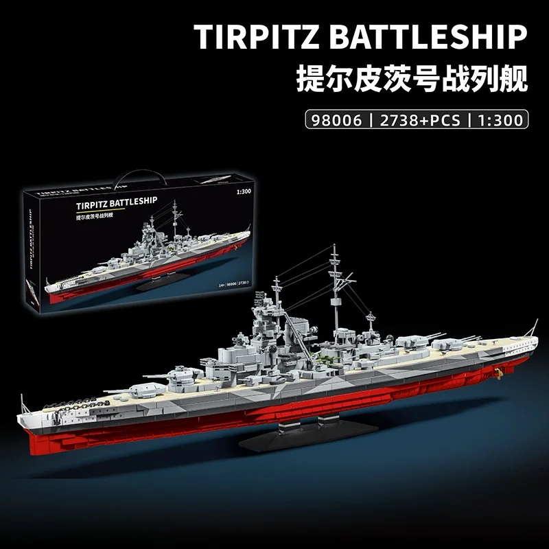 2738-delige Tweede Wereldoorlog Duitse Tirpitz slagschip modelbouwset educatief oorlogsschip bouw speelgoed voor kinderen cadeau puzzel blokken