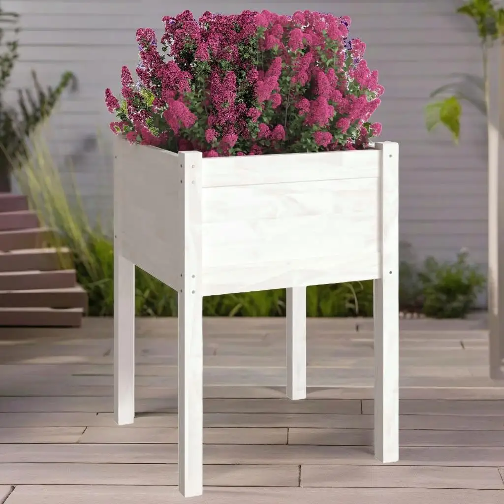 50x50x70 cm White Solid Pinewood Garden Planter - Durable Outdoor Flower Pot