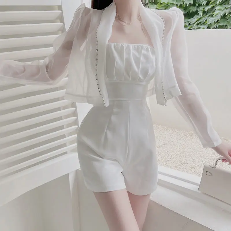 

Casual suit women's summer dress 2024 new two-piece suit tide ice silk sunscreen jumpsuit tube top high-end jumpsuit