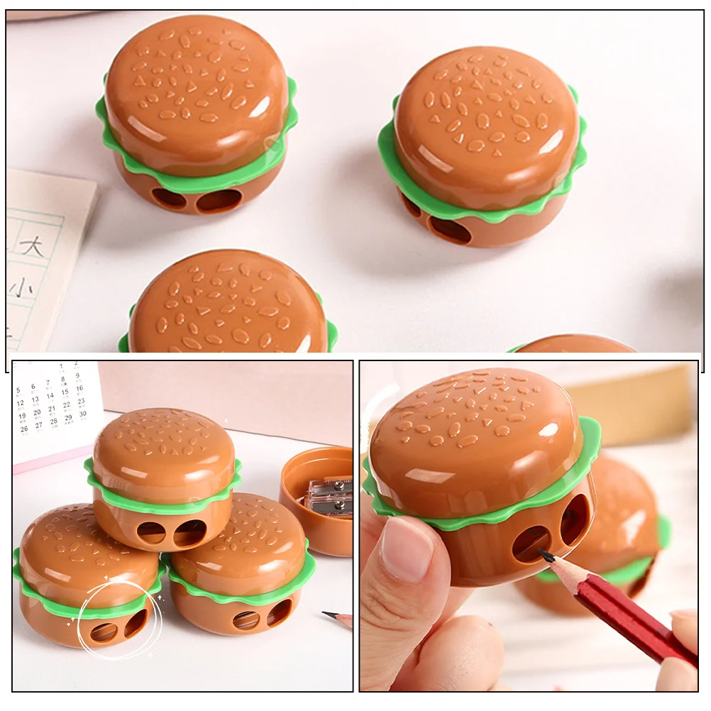 5 قطع من مبراة أقلام الرصاص المحمولة بتصميم همبرغر لطيف للقرطاسية المدرسية ومبراة يدوية لمستلزمات الفصول الدراسية الملونة