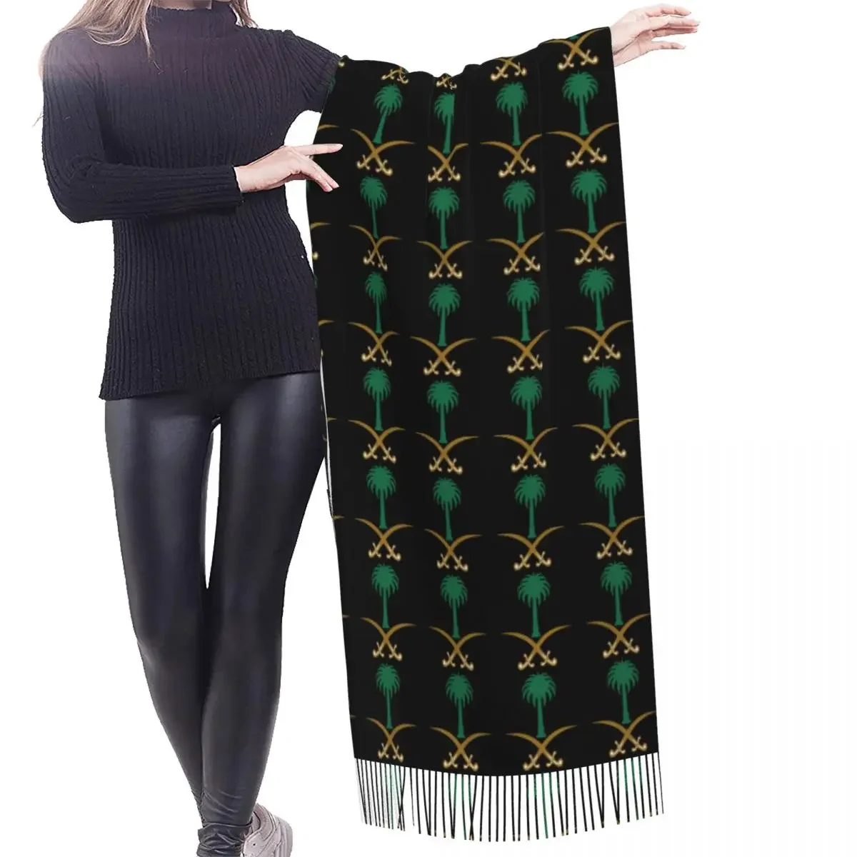 Lady Long Emblem Of Saudi Arabia Fashion Luxury Versatile Scarves Women Winter Fall Thick Warm Tassel Shawl Wrap Scarf