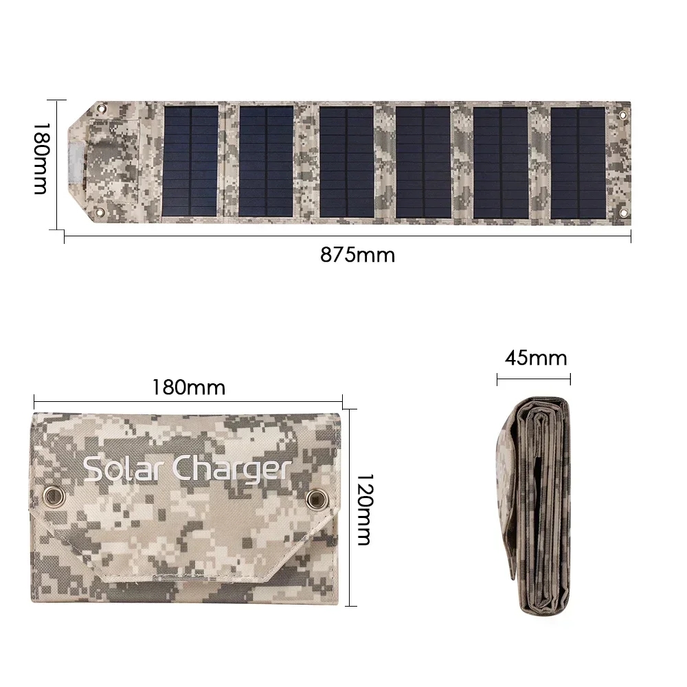 100W/80W/60W Foldable Solar Panel USB 5V Solar Charger Portable Solar Cell Outdoor Phone Power Bank for Camping Hiking + Cable