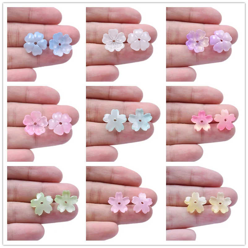 20/50/100PCS Glass Colorful Flower Beads Caps Wholesale Sakura Flower Shape Jewelry Making DIY Headwear Earring Accessories Bulk