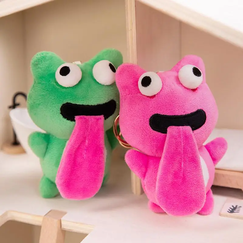 Magnetic Plush Toys Frog Tongue Funny Keychain Plush Dolls School Bag Charm Cute Accessories Home Decor For Boys Girls Kids