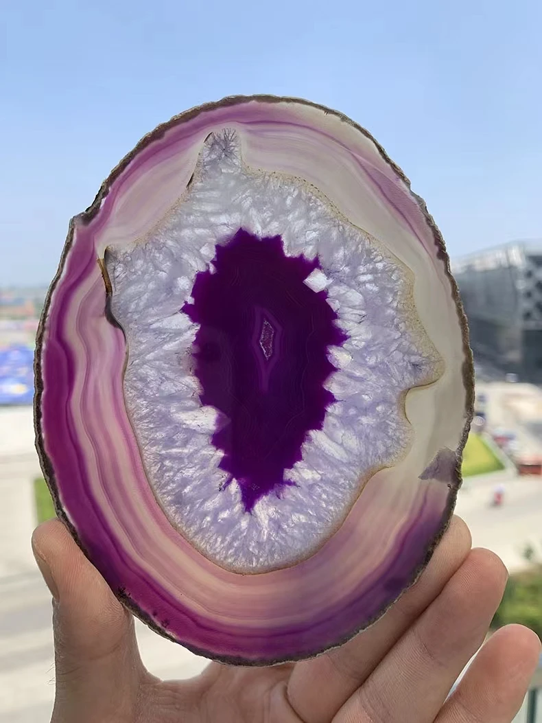 Purple Agate Plate Geoid Crystal Mineral Agate Slice Coasters