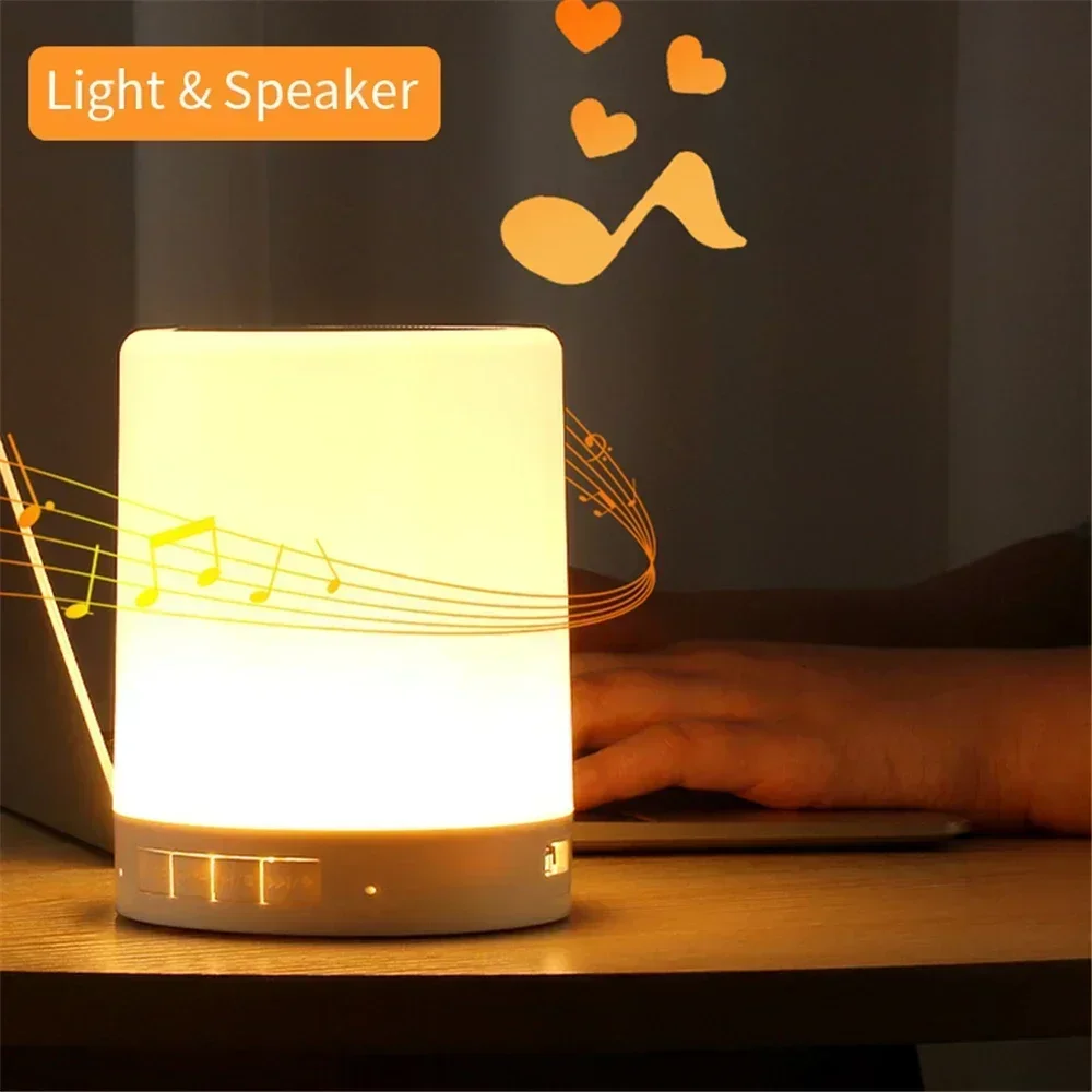 Lámpara de mesita de noche con Altavoz Bluetooth, luz nocturna portátil inalámbrica con tarjeta TF, Altavoz Bluetooth, Control táctil, LED de Color