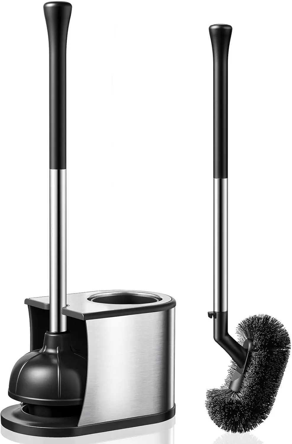 

Stainless Steel Toilet Plunger & Brush Set: 2-in-1 Rustproof Combo with Deep Cleaning Bristles for Bathroom Unclogging