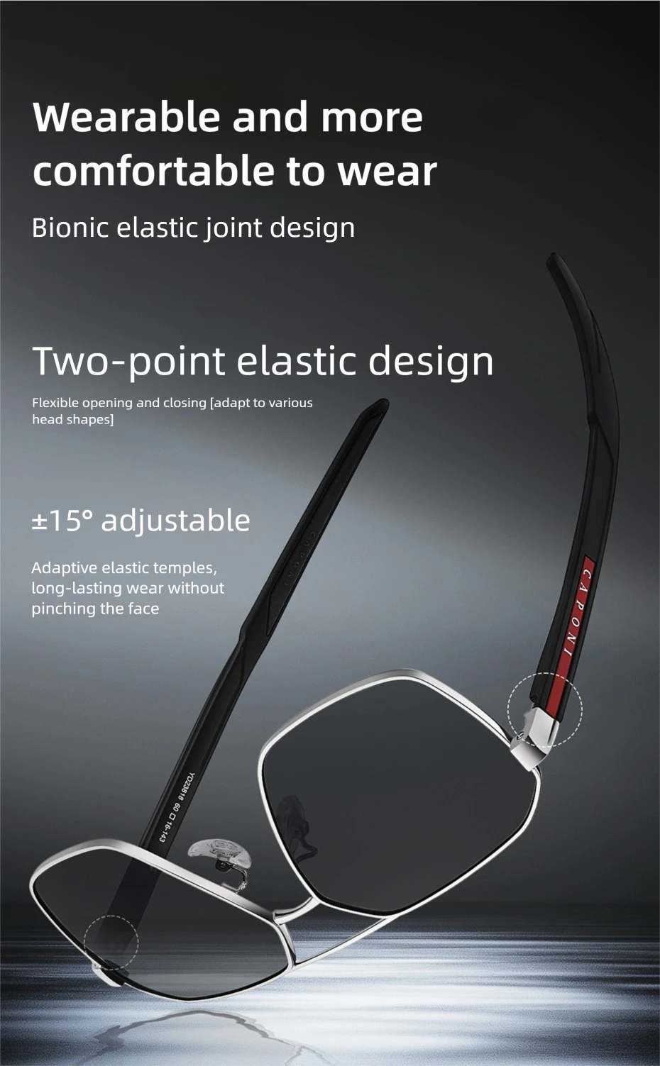 CAPONI HD Polarisierte Männer Sonnenbrille Original Design Hohe Qualität Photochrome Schwarz Sonnenbrille Outdoor Fahrer UV400 Schatten BS23818 – Detail 10
