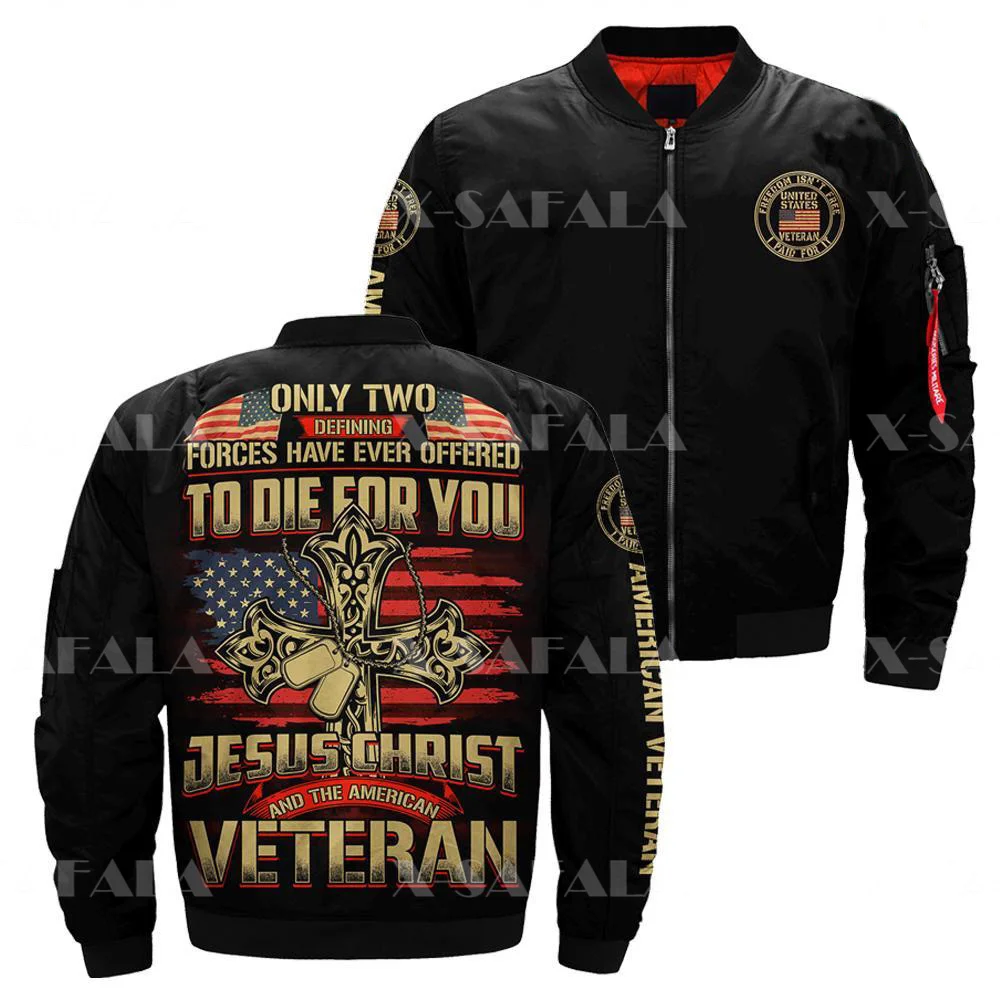 VIETNAM ERA VETERAN OF AMERICA  Mens Unisex 3D Bomber Print Zipper Flight Jacket Casual Harajuku Women Streetwear Thick Coats