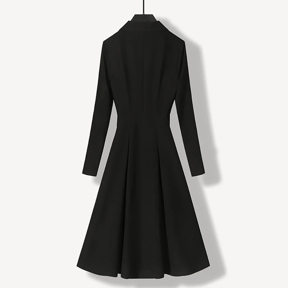 الرجعية هيبورن نمط أسود المرأة فستان بتصميم بدلة أنيقة مزاجه المهنية تخفيف الأزياء الراقية الملابس النسائية