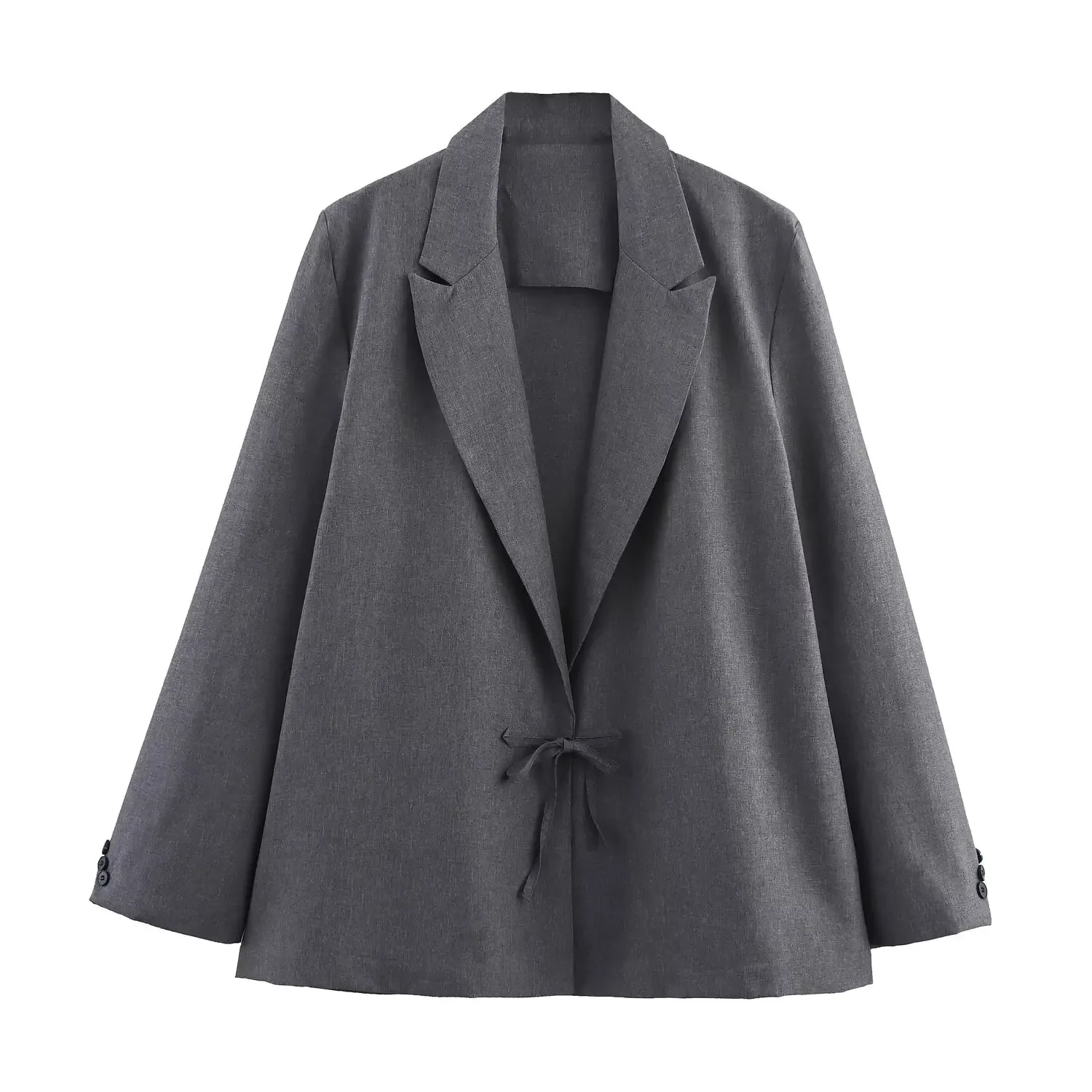 

Woman's Commuting Blazer Loose Lapel Bow Tie Wide-sleeved Jacket Long Sleeves Solid Color Jacket Simple Autumn New Chic Top