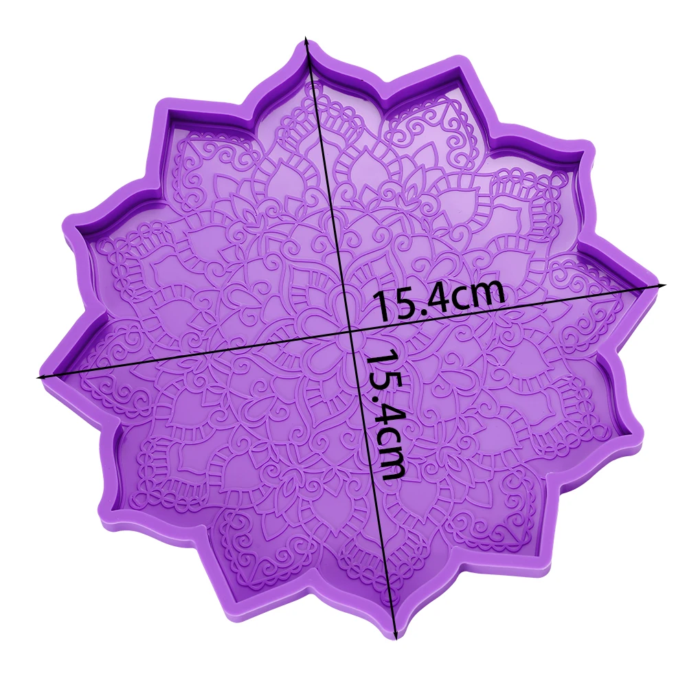 Molde de resina epoxi para posavasos de Mandala, bandeja redonda, tapete de taza, molde de silicona de fundición, decoración del hogar, manualidades