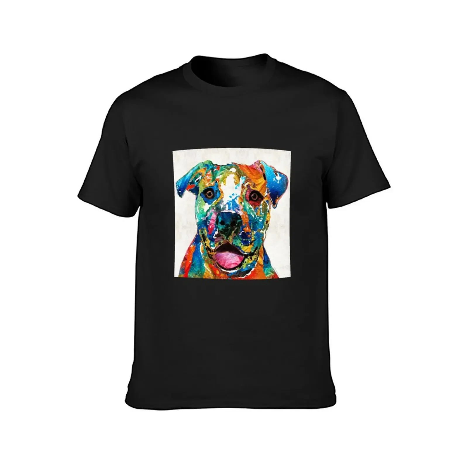 Colorful Dog Pit Bull Art - Happy - By Sharon Cummings T-Shirt anime t shirts mens t shirts top quality