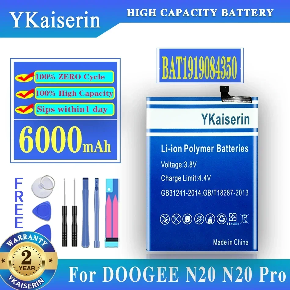 

YKaiserin BAT 1919084350 Аккумулятор 6000 мАч для мобильного телефона DOOGEE N20 N20Pro N20 Pro + бесплатные инструменты