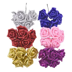 10/20pcs 5.5cm Glitter Rose Gold Silver Red Artificial Foam Flowers Bouquet Wedding Party Decoration Home DIY Fake Rose Flowers