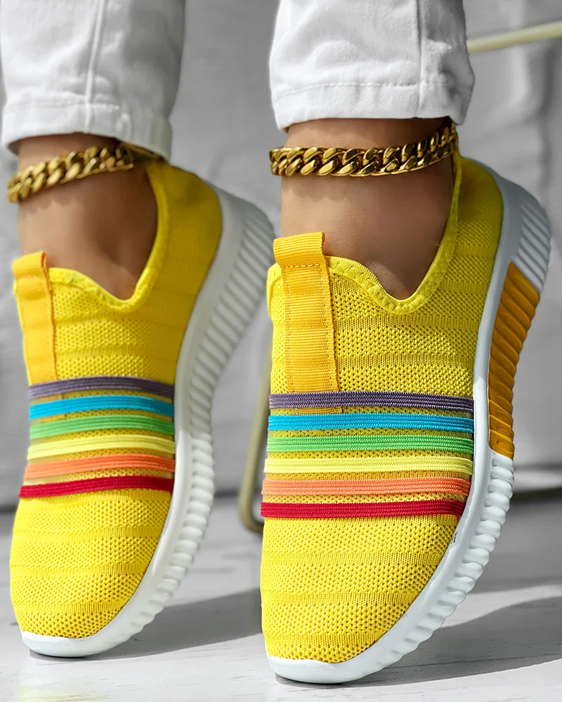 

Shoe mesh rainbow strap flat sports shoes