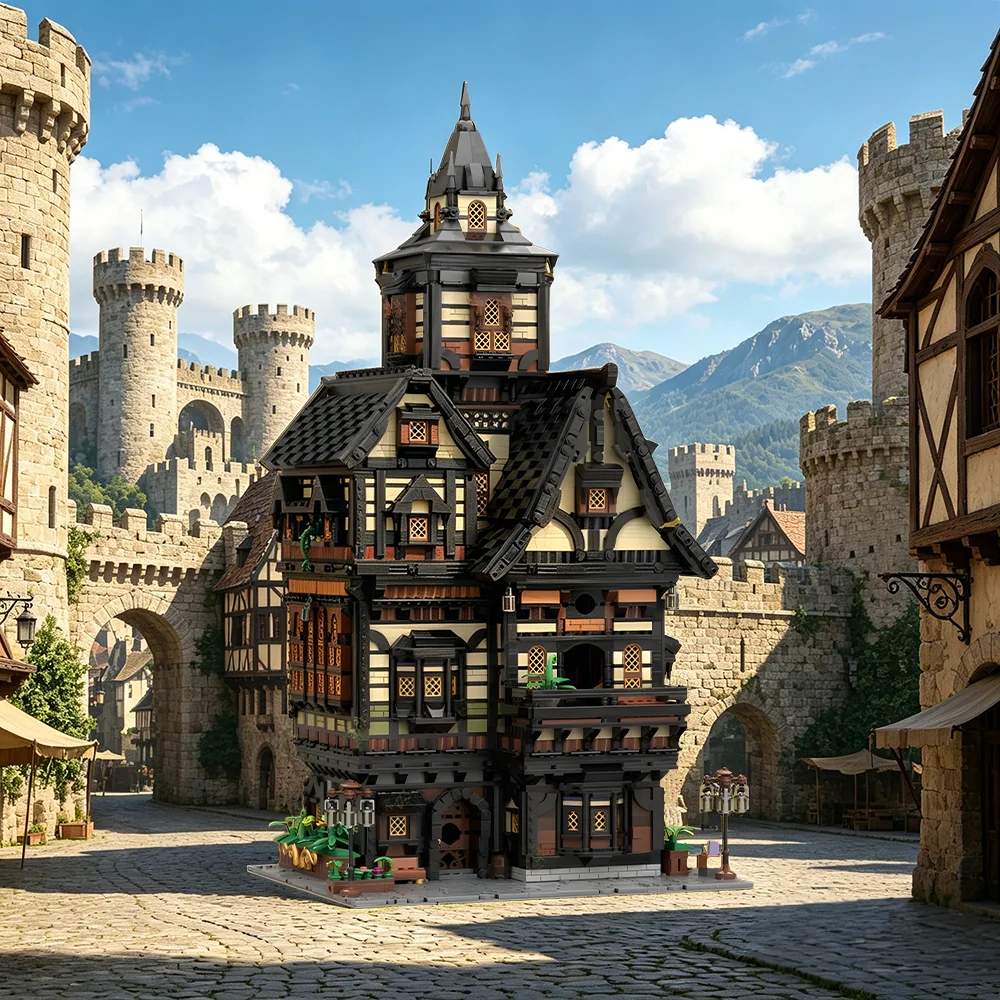 MOC The Sage's Towerhouse Building Blocks Kit Medieval Library Architecture Home Decor Bricks Toys Adult Gift