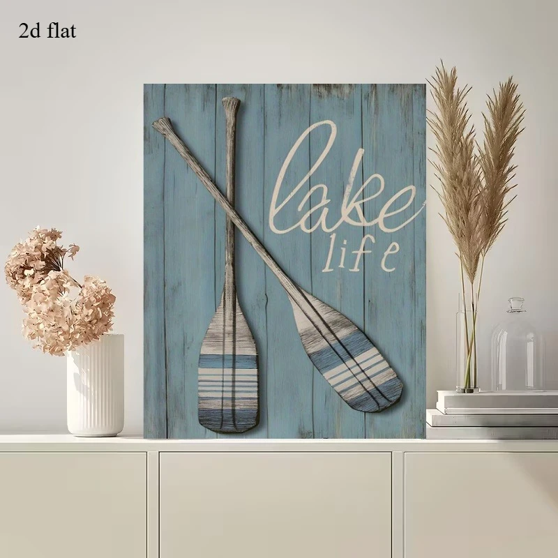 (No frame)2D Flat, 2D Flat, 1pc Canvas Print And Poster Wall Decor Artwork with Wooden Frame, Vintage Nautical Lake Scenery O