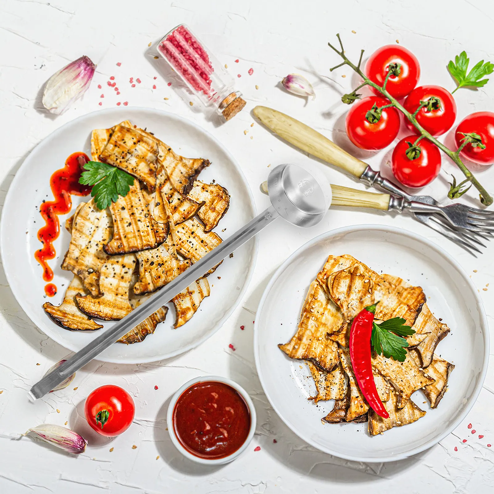 Flat Bottom Pizza Sauce Ladle Spoon Stainless Steel Long Handle for Effortless Sauce Spreading Portion Control Soup Gravy