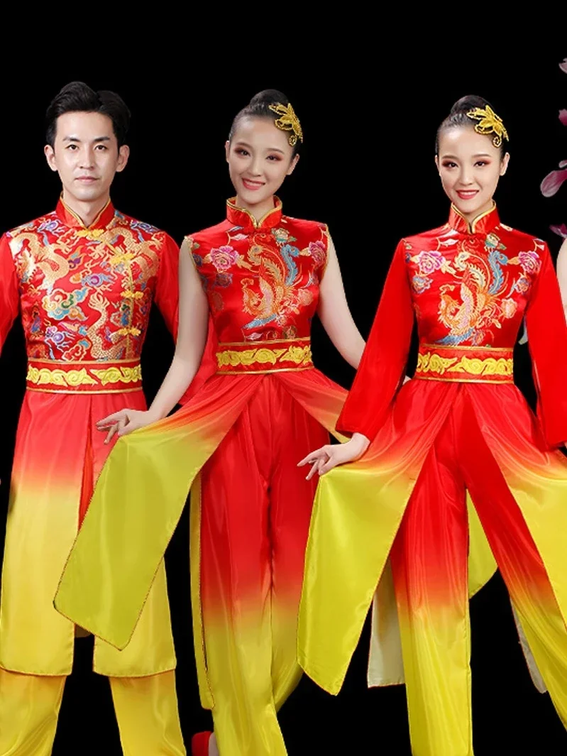 2025 Kostüme für Herren und Damen, klassische Tanzaufführungen, chinesischer Volkstanz, Fächertanz, elegante Eröffnung, 2-teiliges Set
