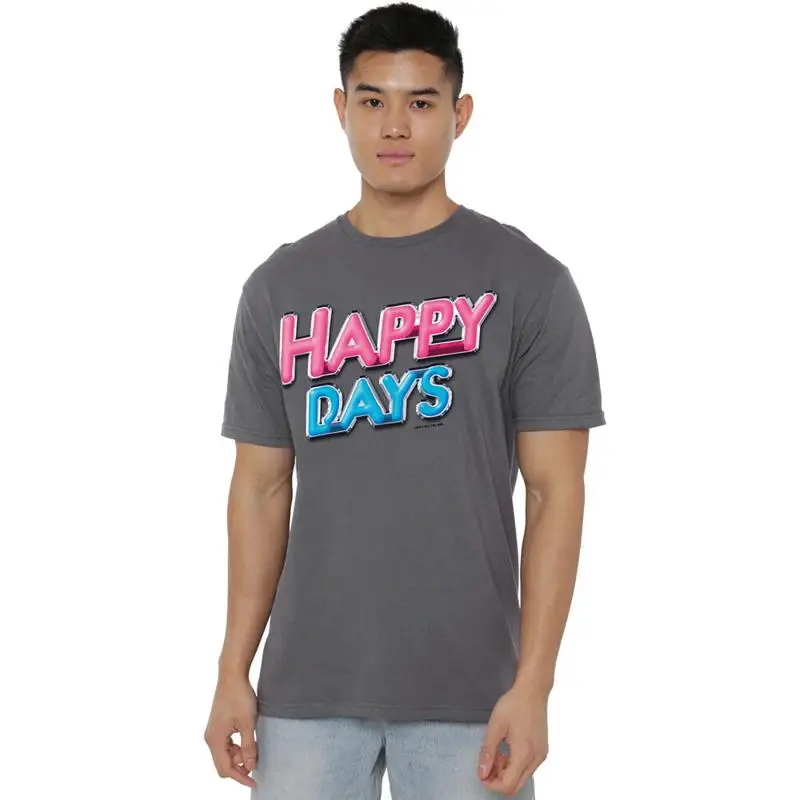 تي شيرت بشعار Happy Days مقاس S 2Xl فحمي