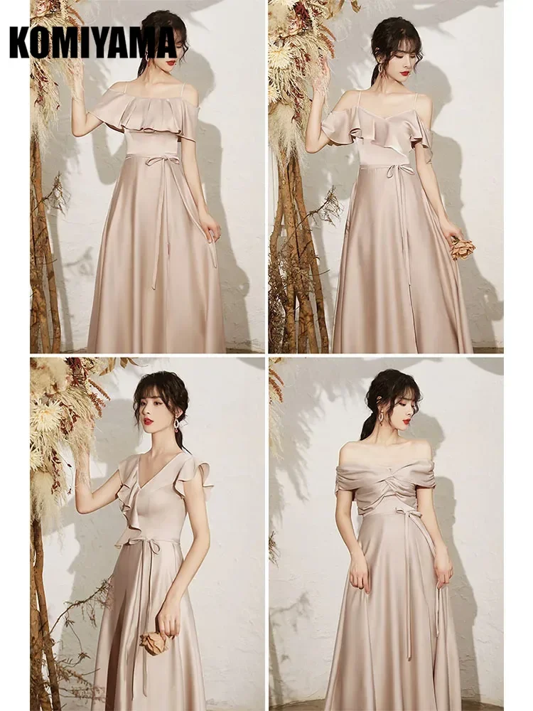 Customized Bridesmaid Dress Simple Temperament 2024 New Simple Satin Elegant Champagne Wedding Party Dress Women Evening Dress