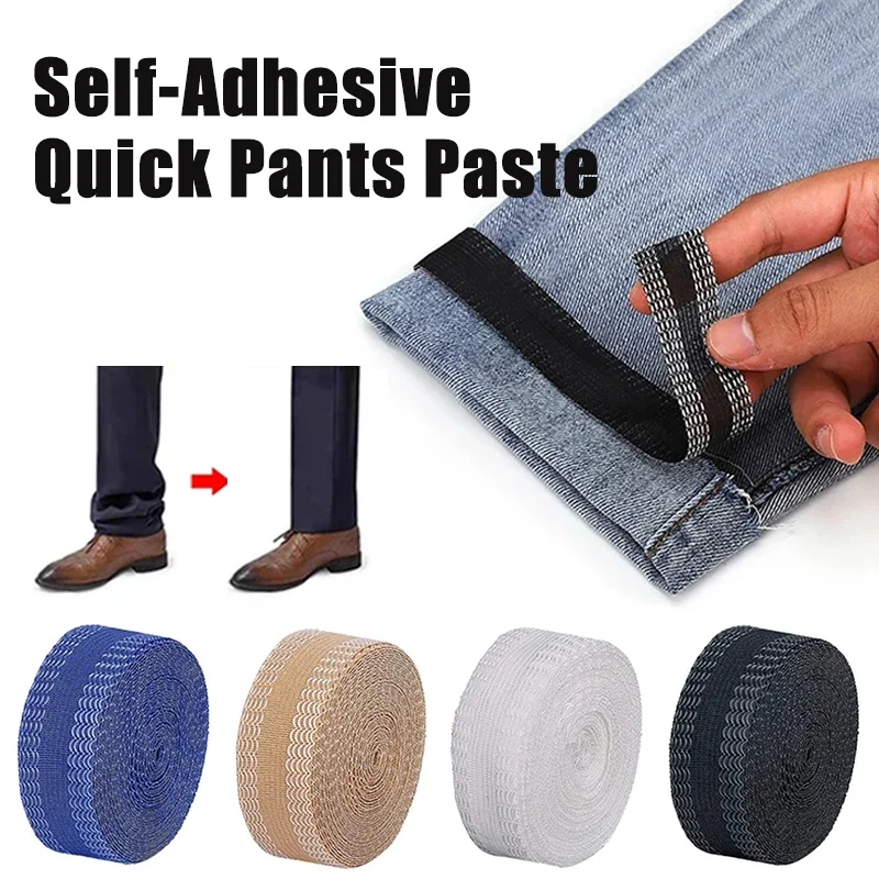 Pasta de dobladillo autoadhesiva para pantalones, cinta de reparación para acortar bordes, lavable, fácil de usar, 1M-5M