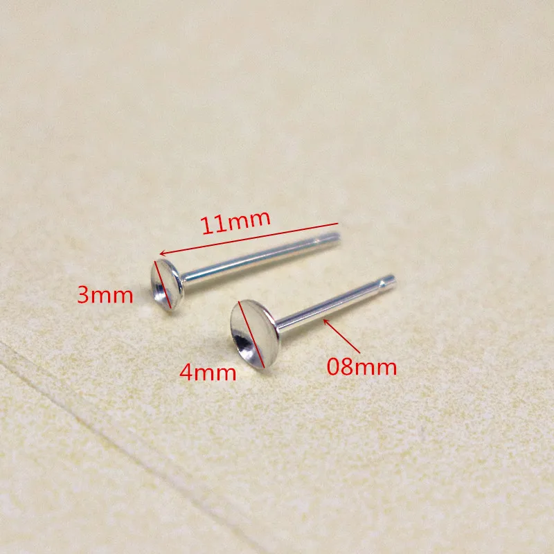 Solid 925 Sterling Silver Earring Post for Jewelry Making DIY Accessories with Cupped Pad for Pear Beads