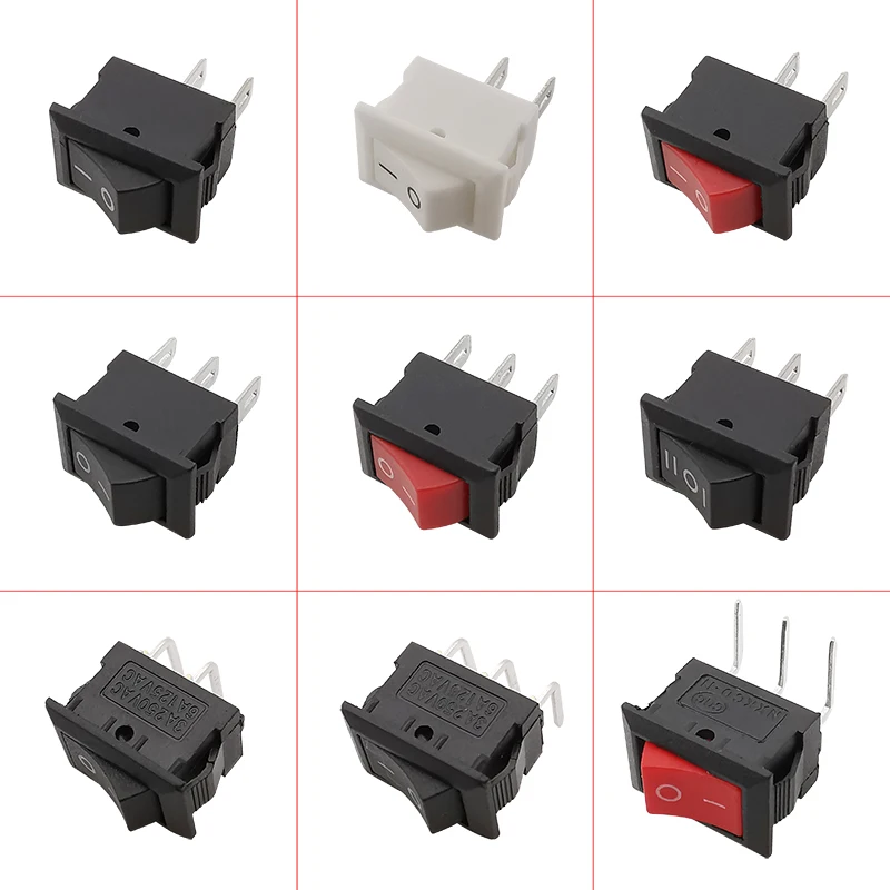 KCD11 Mini 10x15mm Rocker Switch 2/3 Pin 3A 250V AC Snap-in ON/OFF Push Button Switch Boat Rocker Power Switches Black Red White