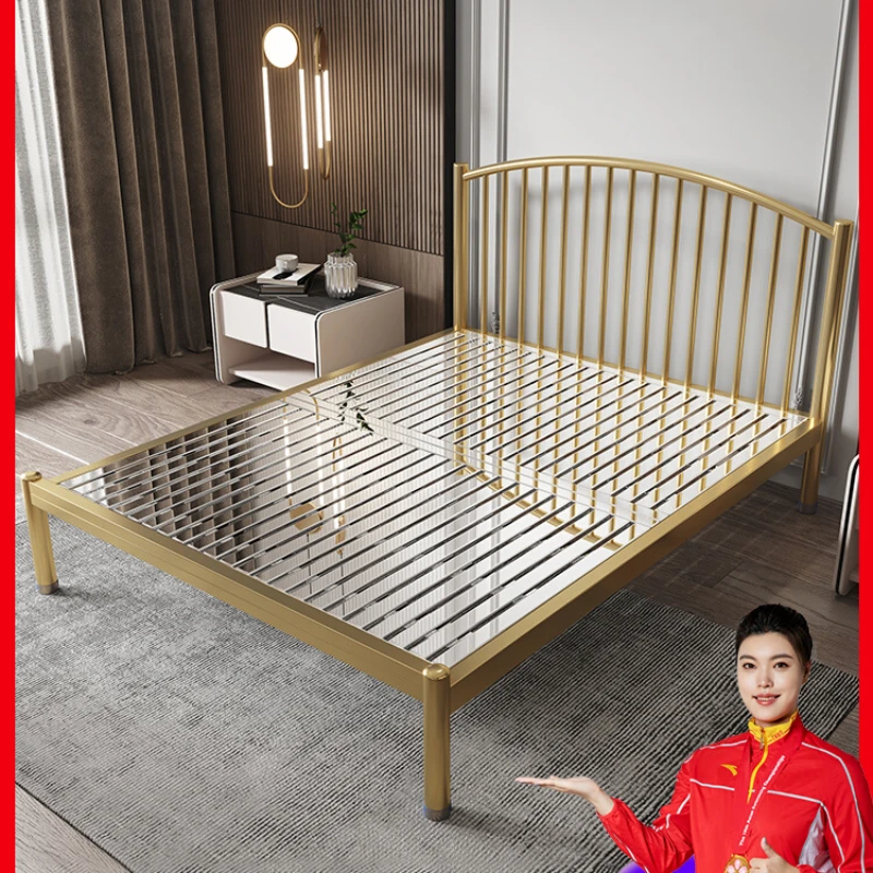 

Thickened stainless steel bed 1.2m single person 1.5m modern minimalist 1.8m double frame non iron