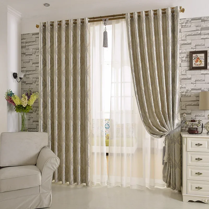 

Custom Size Curtains for Living Dining Room Bedroom Custom European Double-sided Monochrome Jacquard Full Blackout Curtains