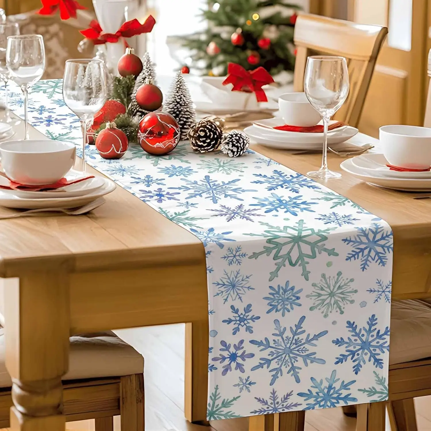 عيد الميلاد المائية الثلج الجدول عداء ديكور الحفلات قابلة لإعادة الاستخدام مزرعة المطبخ طاولة طعام عداء زينة عيد الميلاد #4