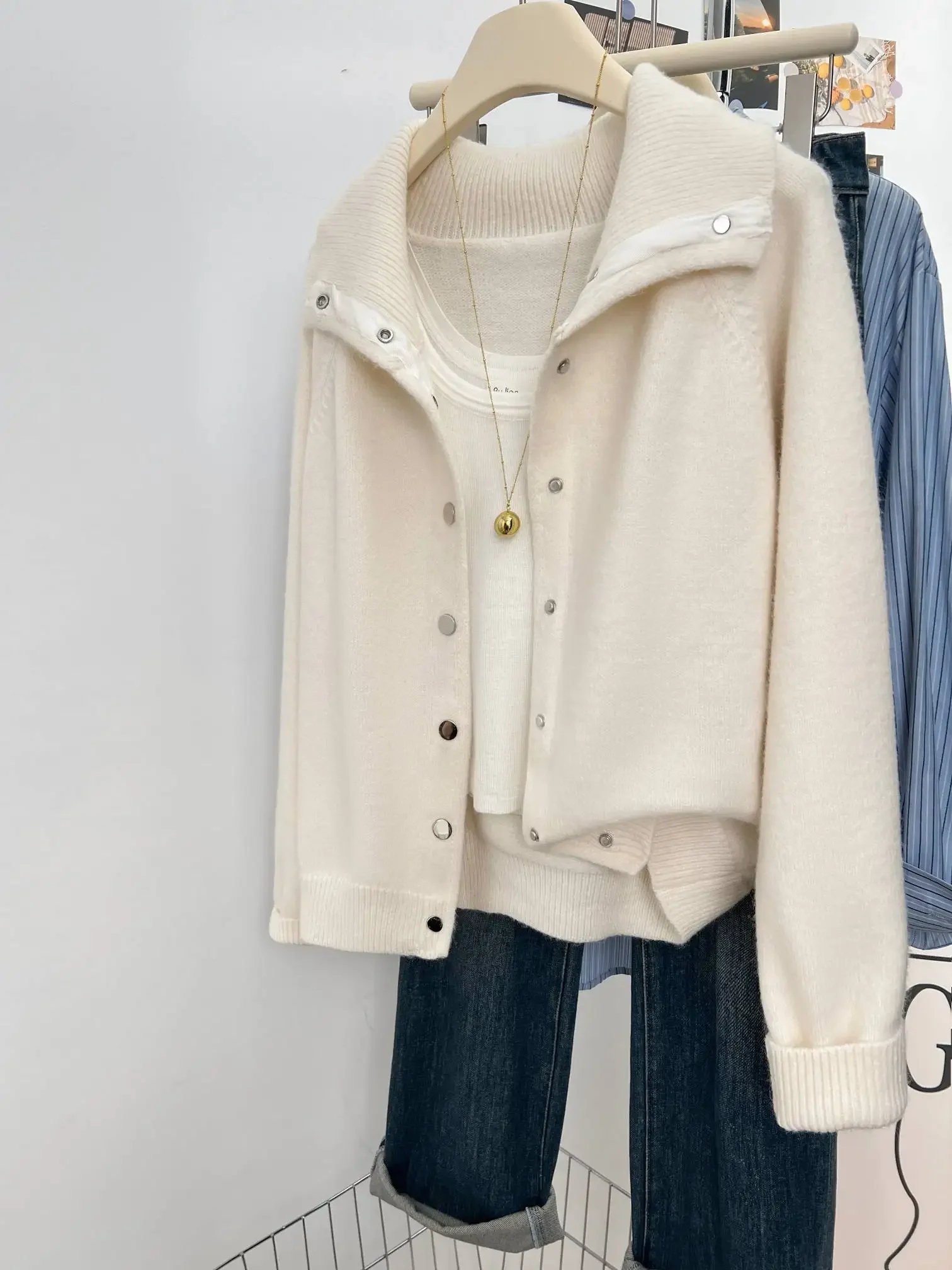 Cardigans femmes hiver automne femme solide Simple tout-match col rabattu Simple boutonnage Style coréen pull tendre confortable