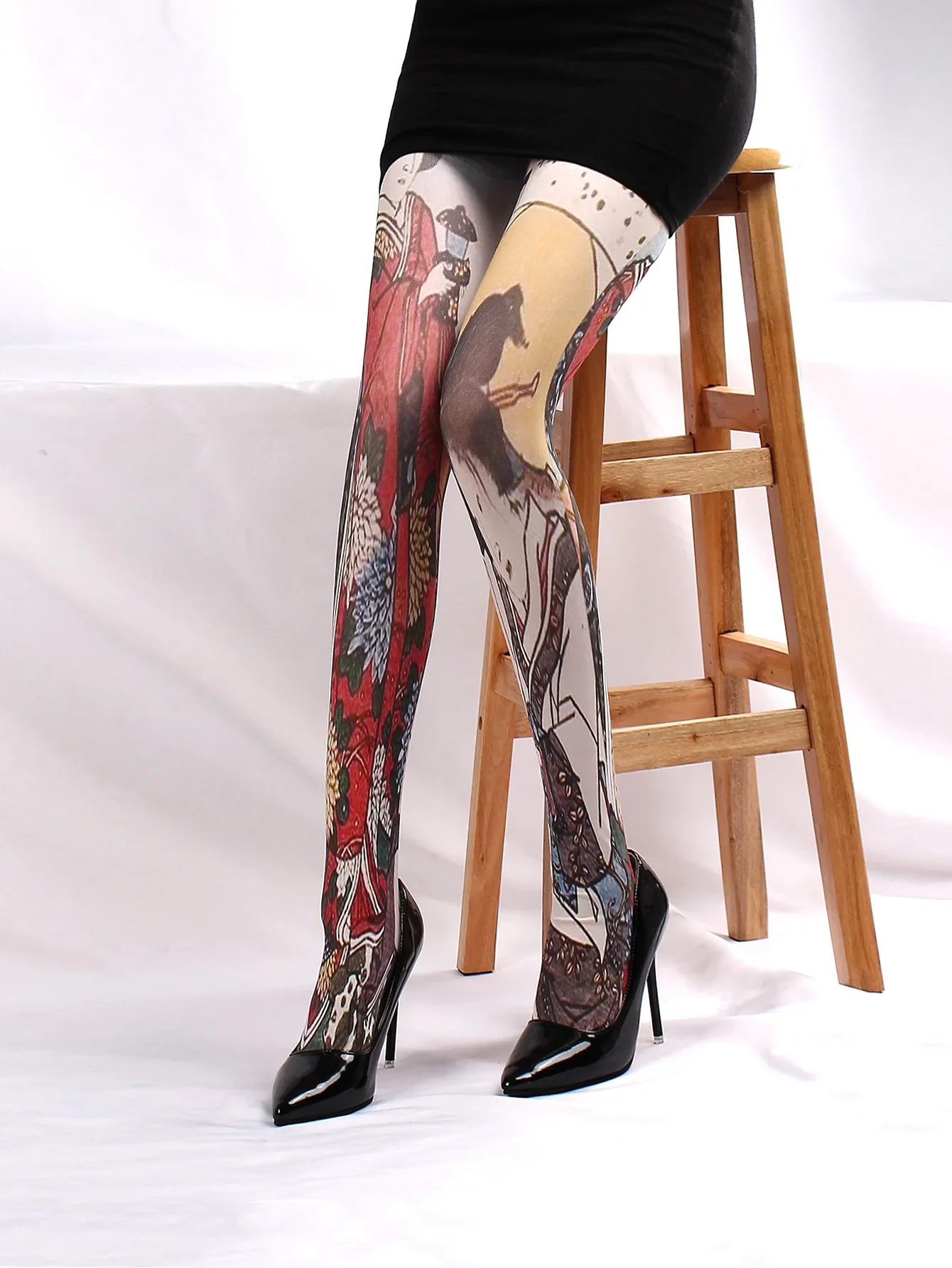 3-Pack Fashion Women's Stockings Flower Tree Abstract Portrait Printing Pantyhose