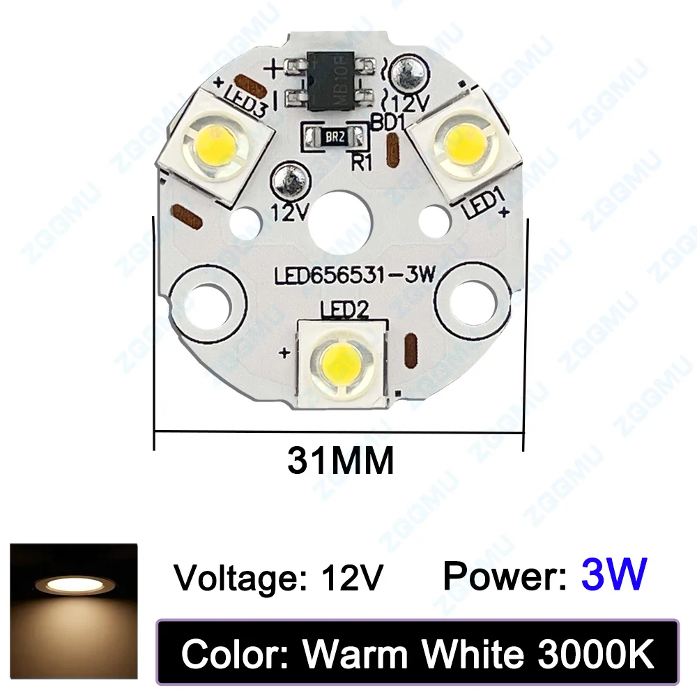 DC12V 3W 31MM tablica świetlna LED ciepła biała przełączająca źródło światła PCB z chipem LED do oświetlenia nocnego