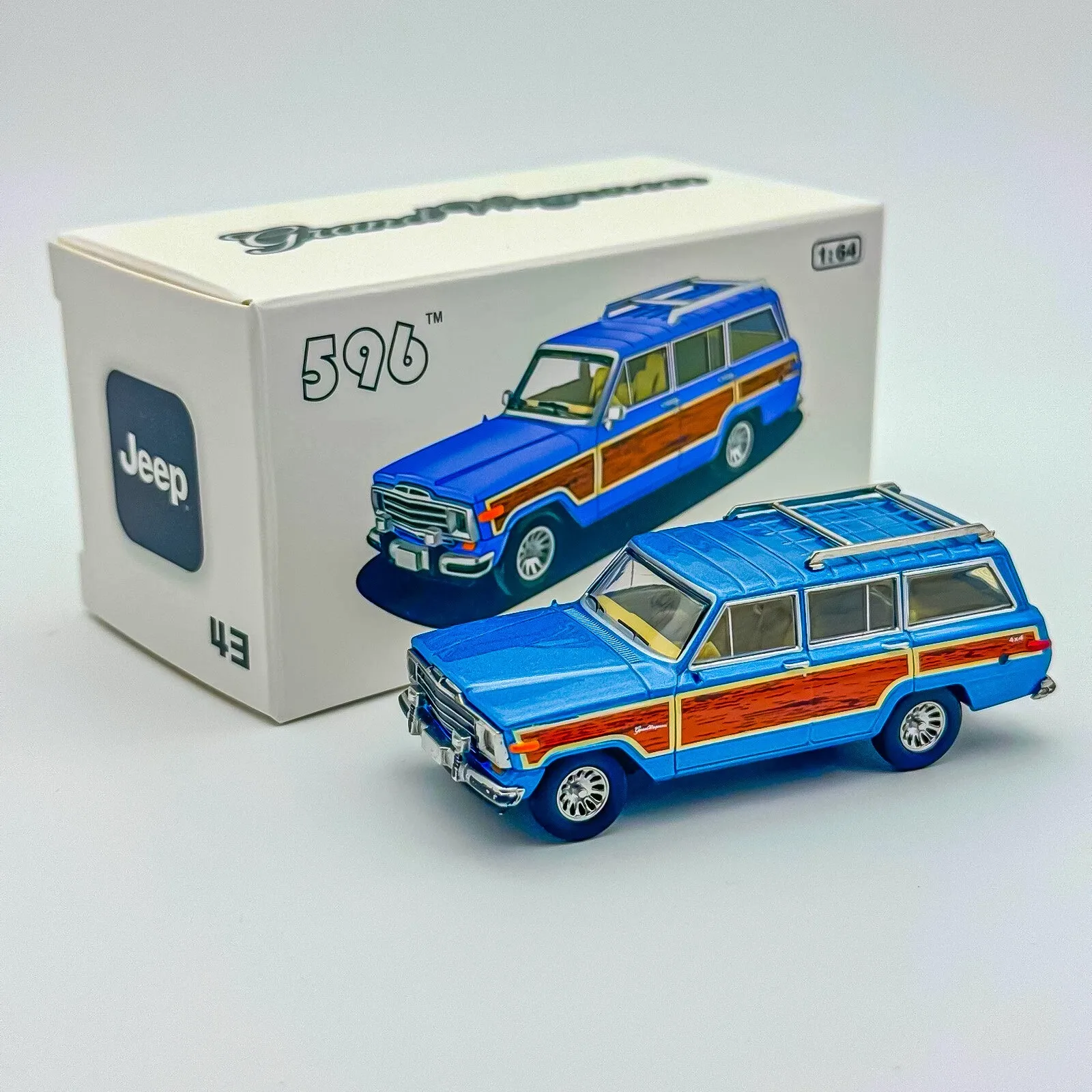 

596 Model 1/64 Wagoneer Metallic Blue w/ Wood Sides Diecast Car Model