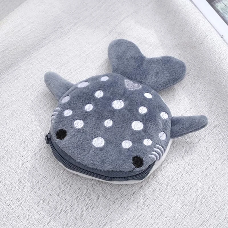 

G5AE Whale Coin Purse Plush Zipper Wallet Shark Women's Earphone Bag Girls Gift