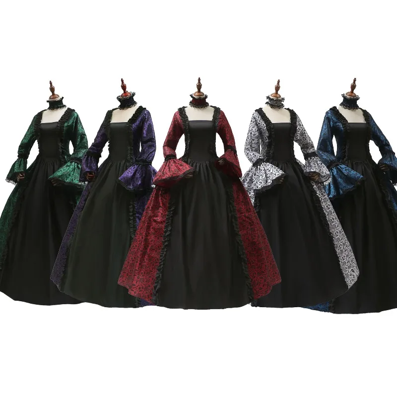 

Retro medieval Cosplay Marie Antoinette Dress Medieval Flare Sleeve Victorian Party Formal Gown Renaissance Gothic Floral Robe
