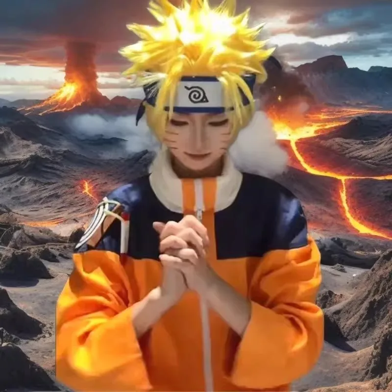 أزياء اوزوماكي التأثيرية ملابس برتقالية مع عصابة رأس وحقيبة كوناي ملابس ما قبل شيبودن جينين نينجا شعر مستعار أشقر للجنسين قاعة الكبار