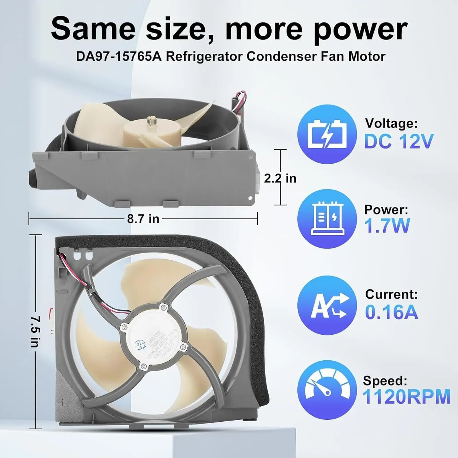 مروحة الثلاجة محرك مروحة تبريد الثلاجة الاحتياطية لـ DA97-15765A DA97-12842A