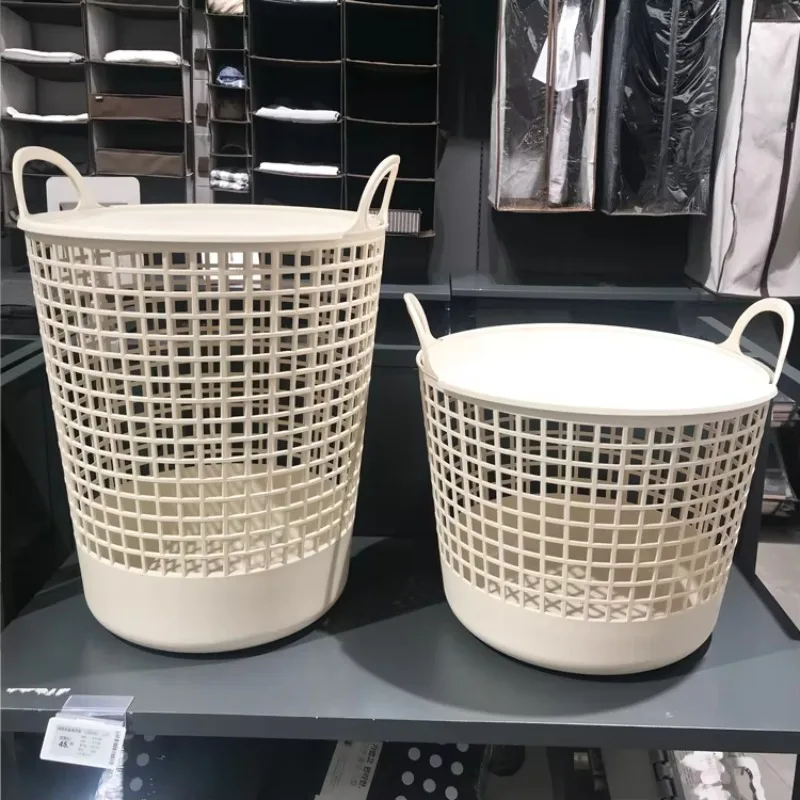 

Minimalist Style Storage Bucket, Covered Laundry Basket with Handle, PP Material Clothes Bin, Home Utility Organizer Bin